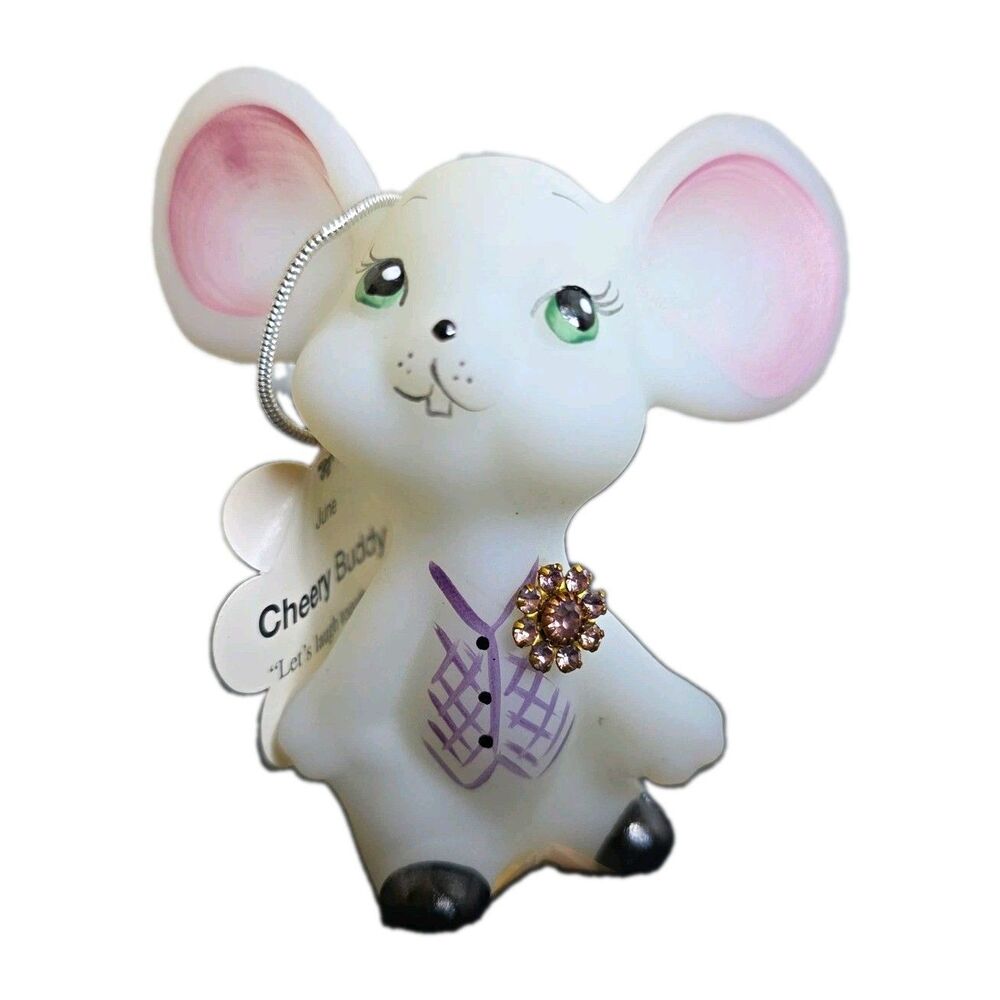Fenton Glass Boutonniere Buddies Mouse Cheery June Alexandrite Hand Painted Box